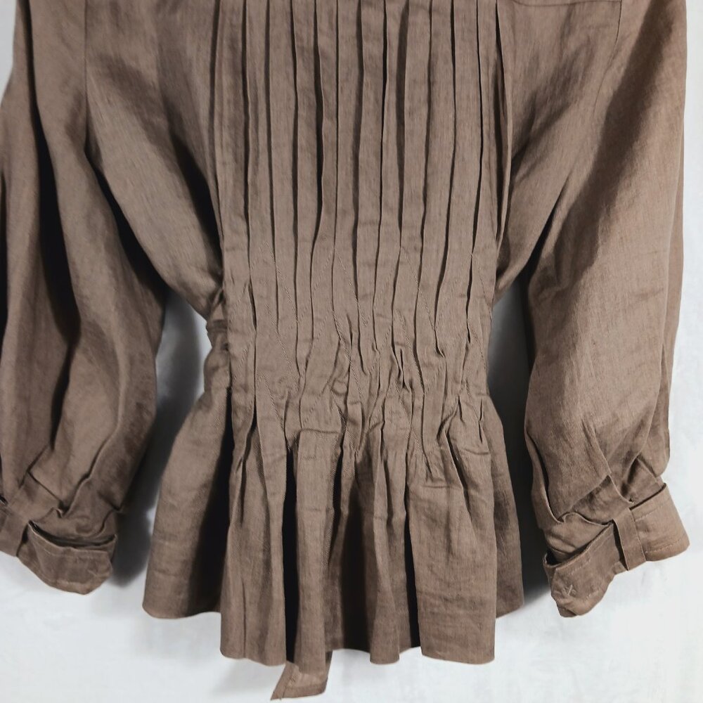Zara Woman Tan/Brown Linen Jacket Pleated Back, Tie Waist Sz MED Earthy Neutral - Picture 9 of 16